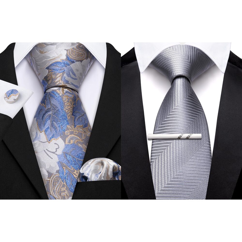 1353 Paisley Solid Stripe Flower Ties Pocket Suqare Cuff links Necktie Set